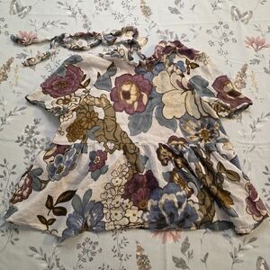 Zara Trafaluc Floral Tie Neck Blouse | Boho Peplum Top | Size XS